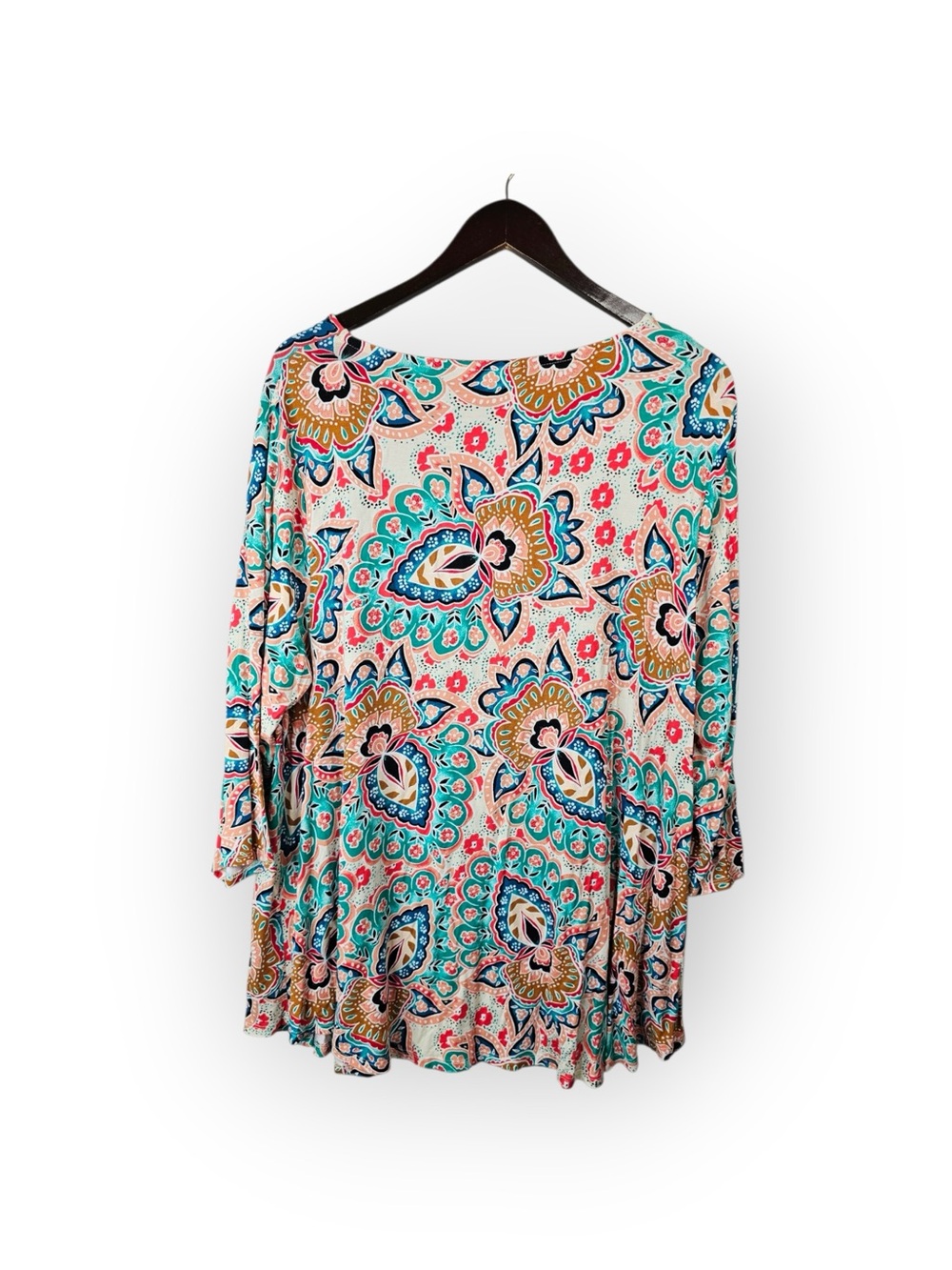 Chico's Pink Teal Paisley Floral 3/4 Sleeve Knit Tunic Top Size 3 XL - Picture 5 of 5